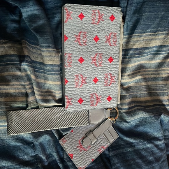 Brand new baby blue and red Mcm wristlet with id & credit card holder - Picture 2 of 4